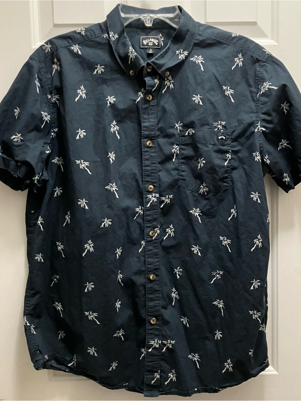 BILLABONG SUNDAYS Short Sleeve Button Up Shirt Navy Palm Trees Size L
